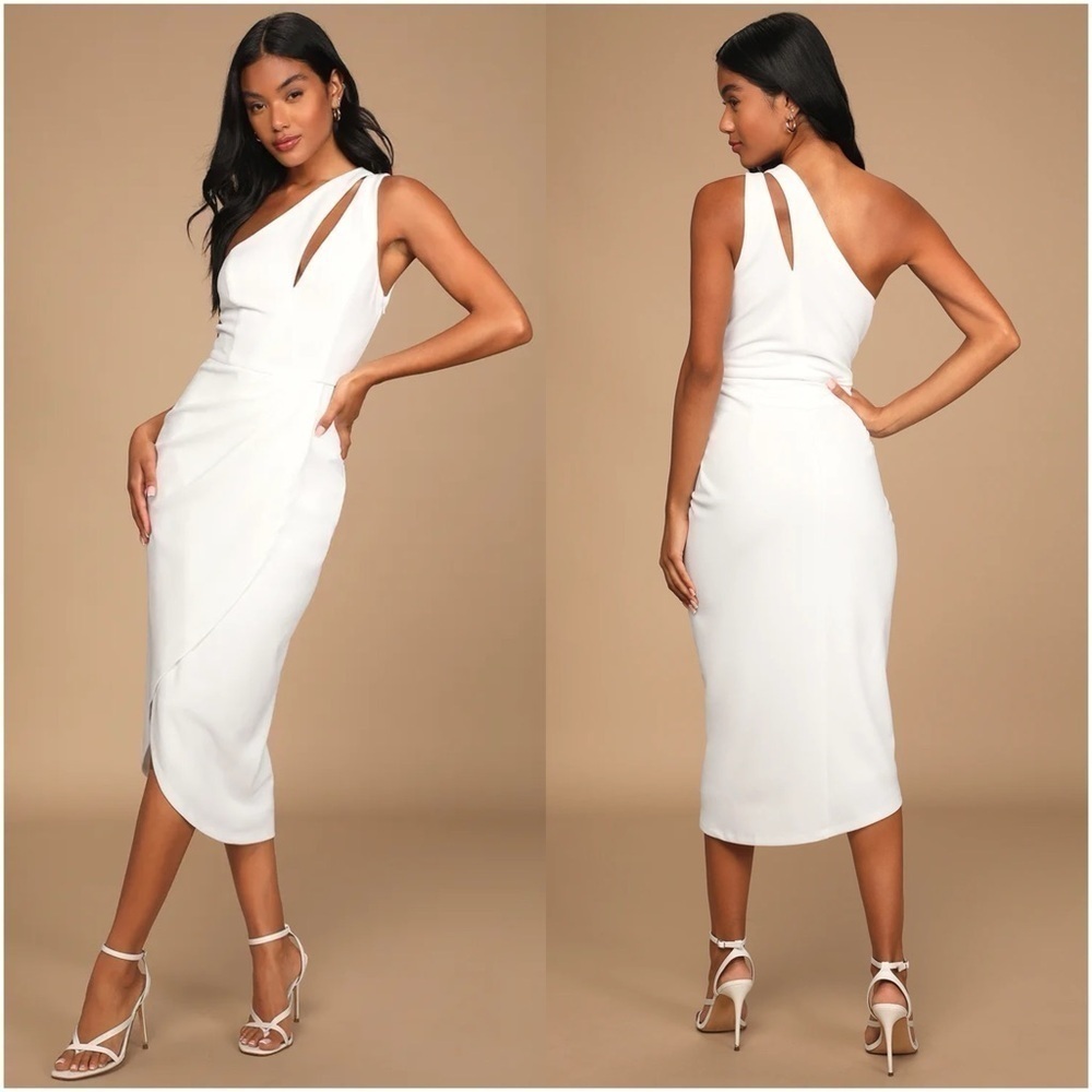 LULU’S So Flirty White One Shoulder Cutout Asymmetrical Dress